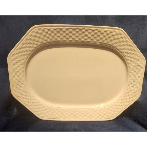 Nautica Bermuda Portugal Cream Basketweave 14.5 Oval Platter Octagonal Stoneware - Picture 1 of 5